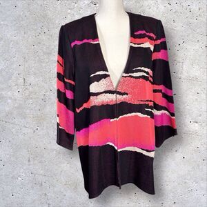 Ming Wang Knit Cardigan Jacket Black Pink Coral Beige Wave Womens Medium